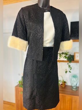 Vintage 1960s Handmade Brocade Set with Rabbit Fur – Unique One-of-a-Kind
